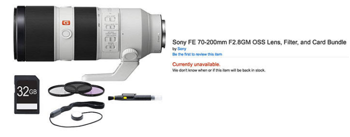 Sony-FE-70-200mm-F2.8-GM-lens-listed-at-amazon